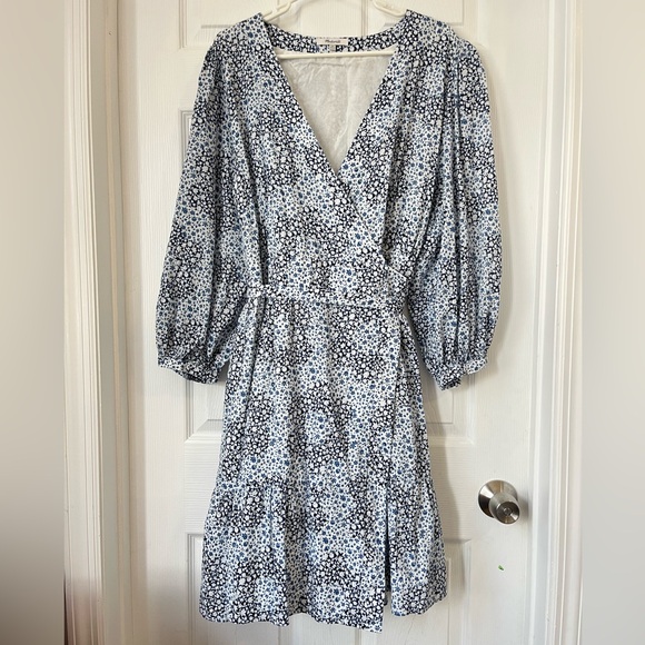 Madewell Plus Crinkle Wrap Mini Dress Blue Floral 20W - Picture 3 of 10